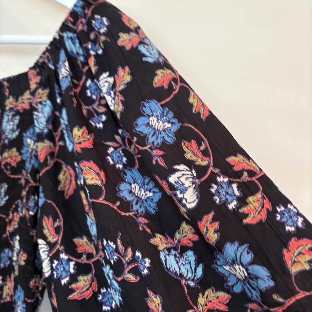 Angie Floral Flare Sleeve Blue Ruffle Smocked Boho Cottagecore Dress  Size M - Picture 13 of 16